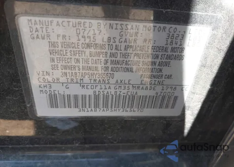 2017 Nissan Sentra S из США, поврежденный, VIN 3N1AB7AP5HY365670